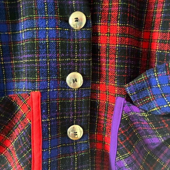 Simon Chang Vintage Multicolor Wool Plaid Blazer Big Buttons Size 6 - Picture 8 of 16